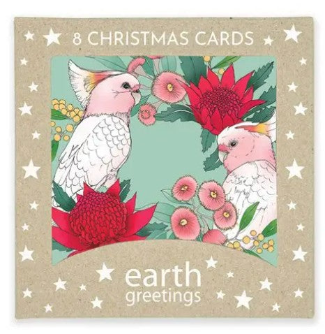 Earth Greetings 8pk Gift Cards Pink Cockatoo Wreath