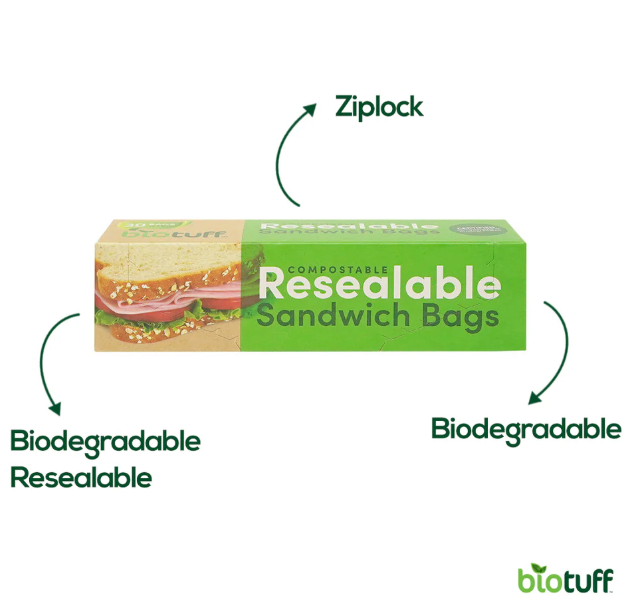 Biotuff Resealable Sandwich ZipLock Bags- Small