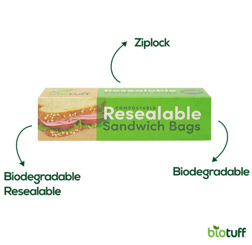 Biotuff Resealable Sandwich ZipLock Bags- Small
